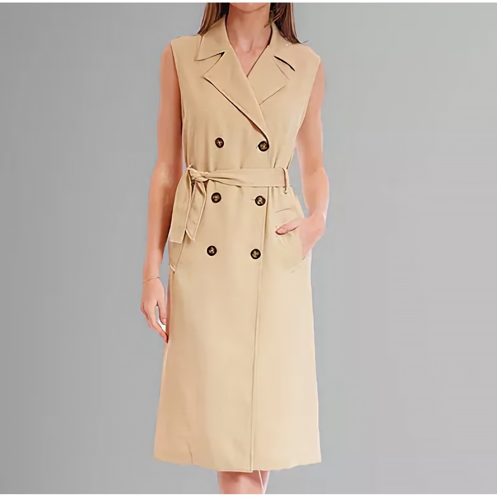 Julia Jordan Sleeveless A Line Belt‎  Beige Jacket Dress Notch Lapels Womens 6